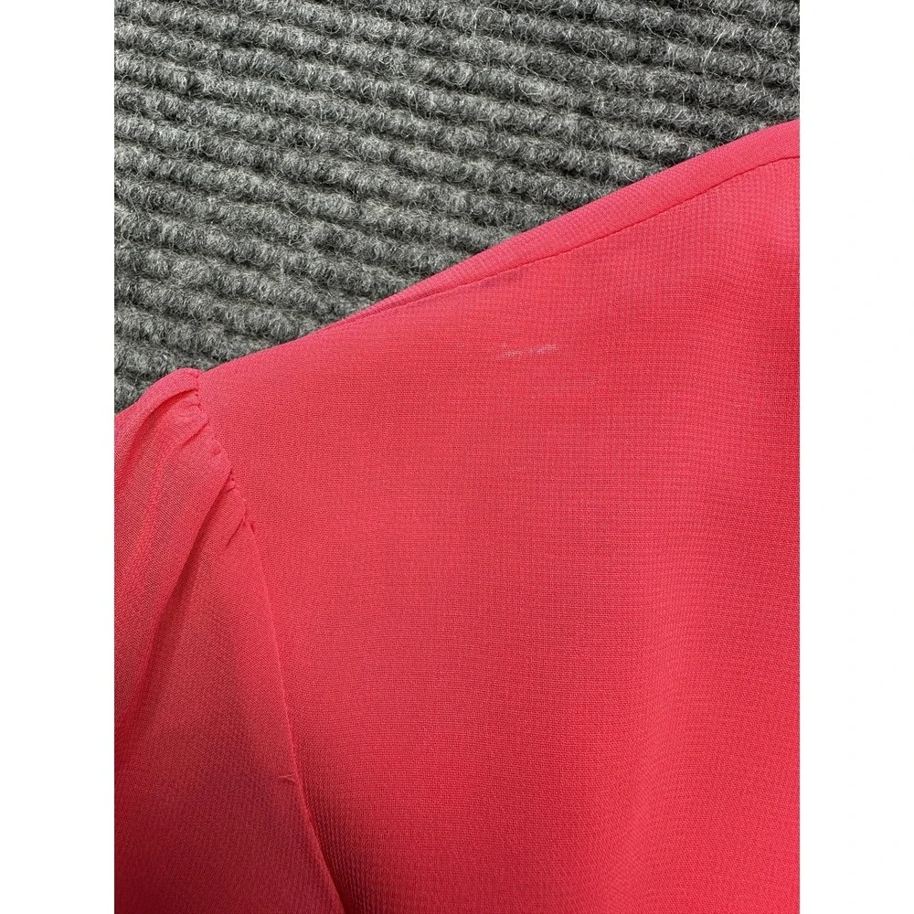 Eva Mendes NY & Co‎ Dress Womens 14 Pink Chiffon Swing Long Sleeve Keyhole